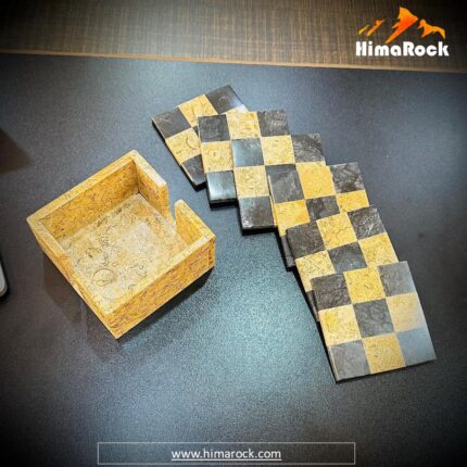 Coaster set square Black and Fossil Stone