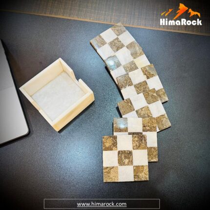 Coaster set square White and Gray Stone